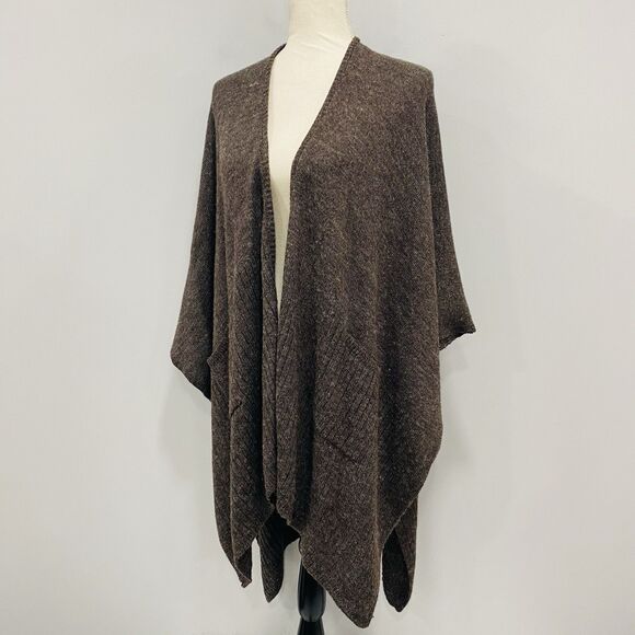 CHICO’S OS Brown Knit Wool Blend Ruana Shawl Wrap Casual Cocktail Lagenlook - Picture 3 of 16
